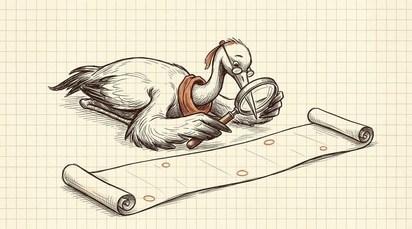 Crane studies a scroll of red wax seals through a magnifier