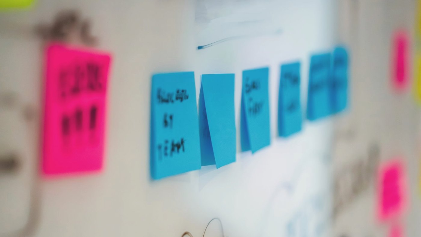 Sticky notes on a whiteboard during a brainstorming session